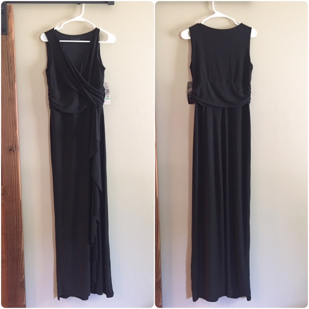 Tiana B Black Formal Maxi Dress V Neck Ruffle Wrap